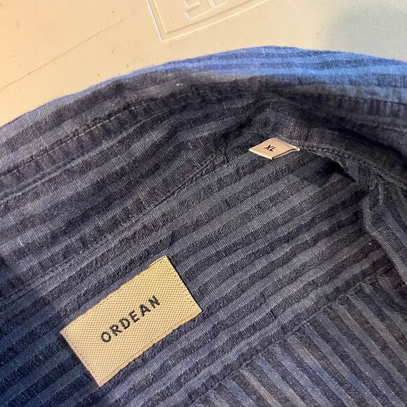 Ordean Blue Vertical Striped Long Sleeve Button Down Linen Shirt Italy Size XL - Picture 7 of 14